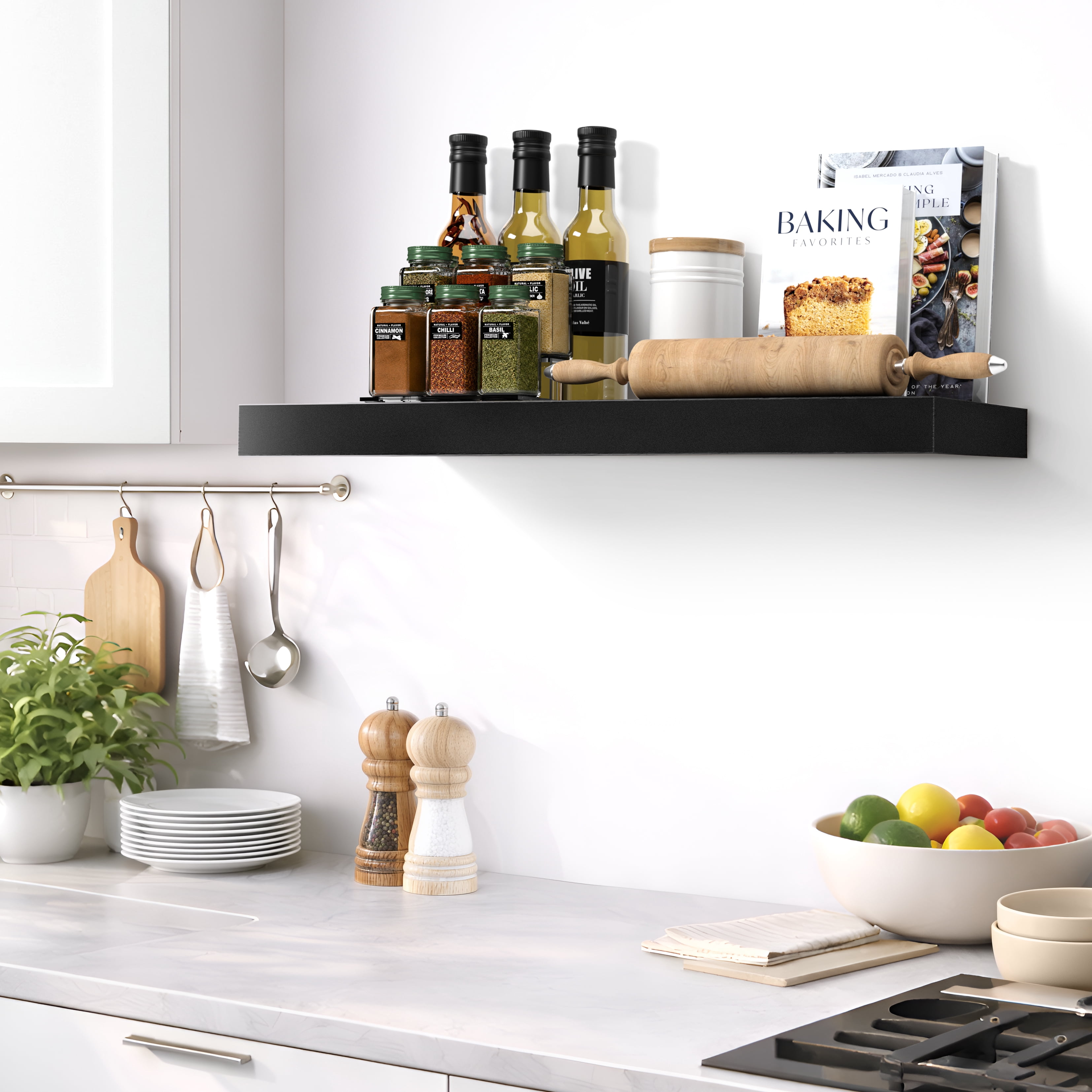 Sorbus 24" Floating Wall Shelf, Black, Invisible Brackets, Bathroom, Bedroom & Home Décor