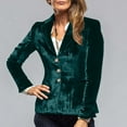 thumbnail image 2 of YYDGH Women's Velvet Blazer Jacket Long Sleeve Open Front Notch Lapel Blazers Solid Colid Business Cardigan Coat with Pockets Outerwear Green M, 2 of 8