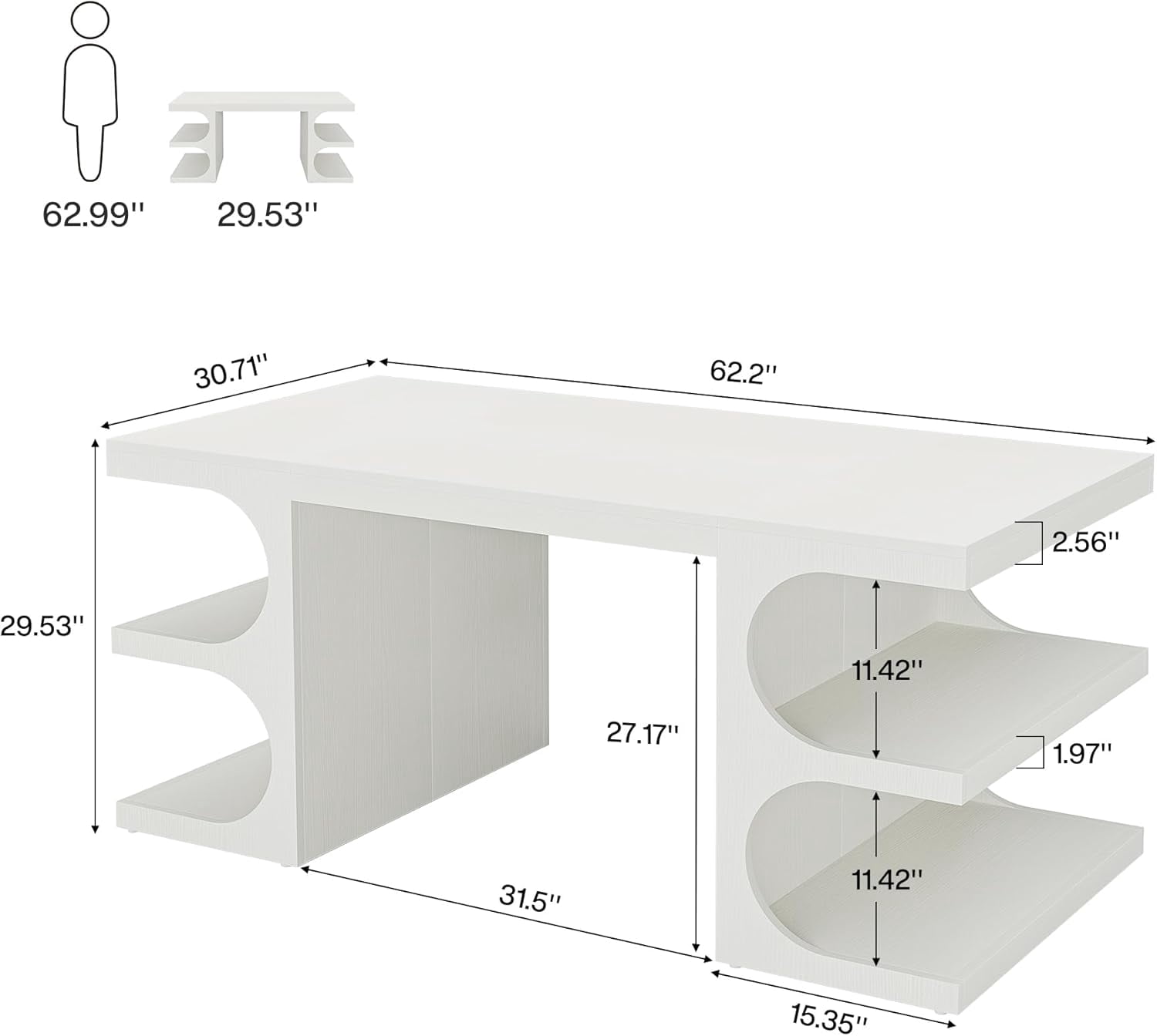 Tribesigns 63" Executive Office Desk, Computer Desk with Storage Shelves for Home Office