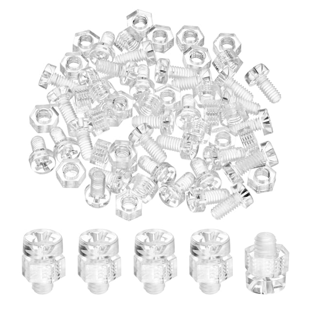 Uxcell Kit de Tornillos y Tuercas Hexagonales Transparentes de 30 Piezas, Tornillos de Cabeza Redonda de Acrílico Plástico M4x8mm