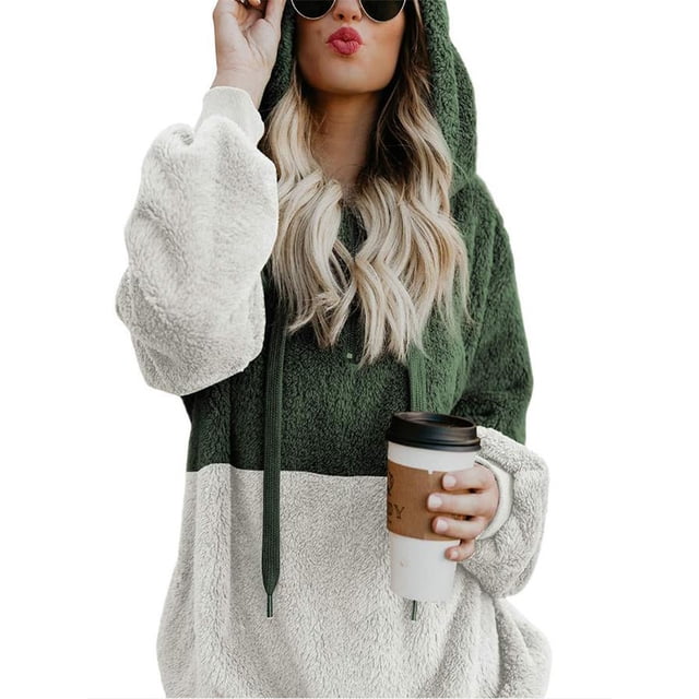 Laklulu - Sudadera con capucha para niñas, de forro polar difuso, informal, holgada, con bolsillos