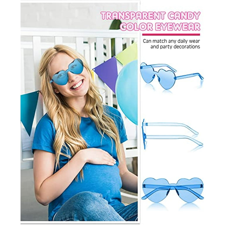 8 Pairs Rimless Sunglasses Heart Shaped Frameless Glasses Trendy  Transparent Candy Color Eyewear for Party Favor(Blue)