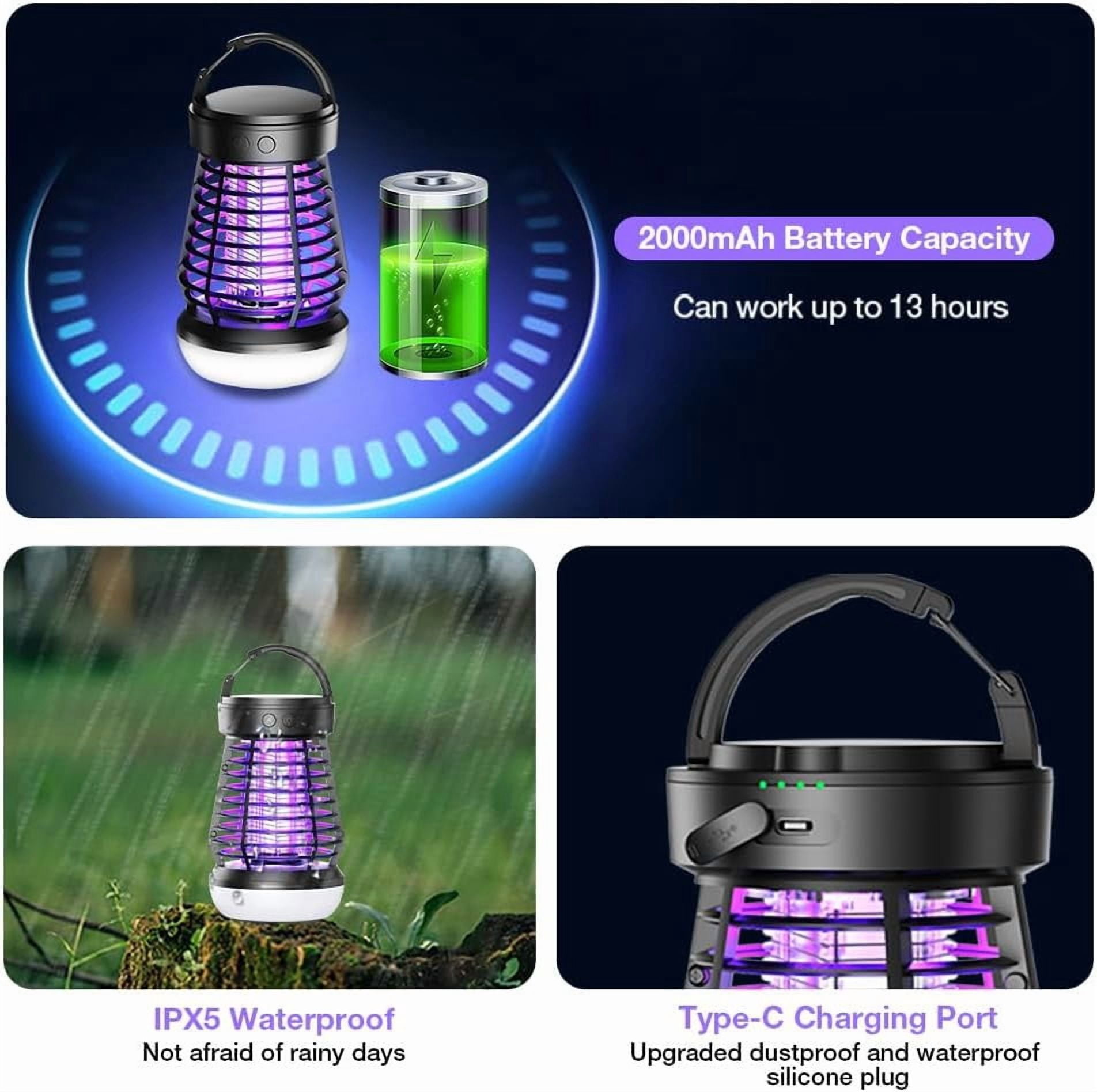 2026 Upgraded Fly Traps, Bug Zapper Outdoor Indoor, 3-in-1 Camping Lantern and Mosquito Zapper, 2000V Electric USB Rechargable Mosquitoes Kiler for Home, Camping, Patio, Backyard, Garden