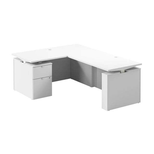 Scranton & Co Engineered Wood 60W Standing L Desk with File Cabinet in White