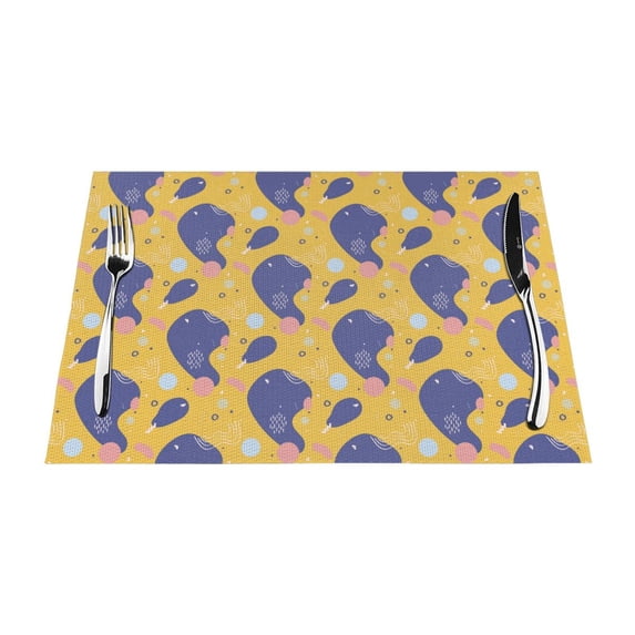 XMXT 1 Pcs Woven Placemats, Yellow Abstract Geometric Elements Stain Resistant Anti-Skid Placemat for Kitchen Table, 12 x 18 inches
