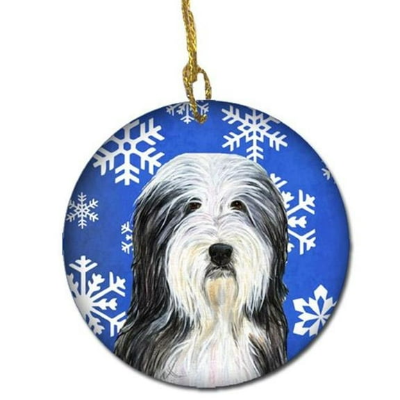 Bearded Collie Winter Snowflakes Holiday Christmas Ceramic Ornament