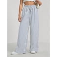 thumbnail image 4 of Women'S Striped Wide Leg Lounge Pants Knot Front High Waisted Baggy Pants Trousers Streetwear Blue S, 4 of 8