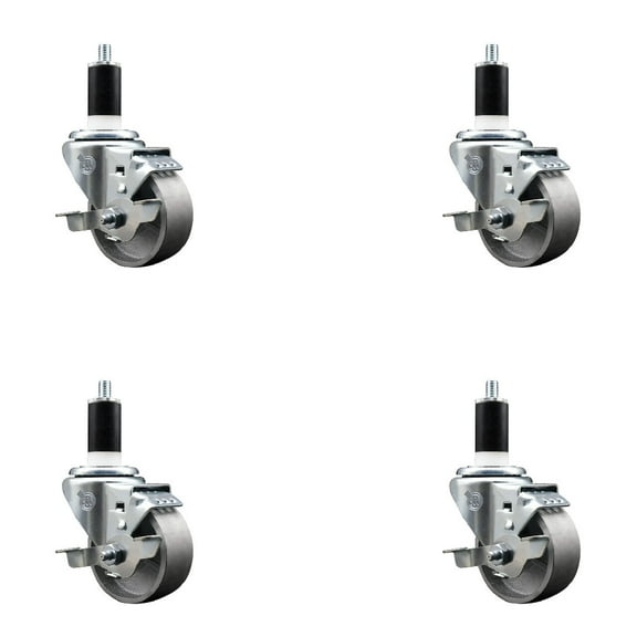 3 Inch Semi Steel Swivel 1-3/8 Inch Expanding Stem Caster Set with Brake SCC