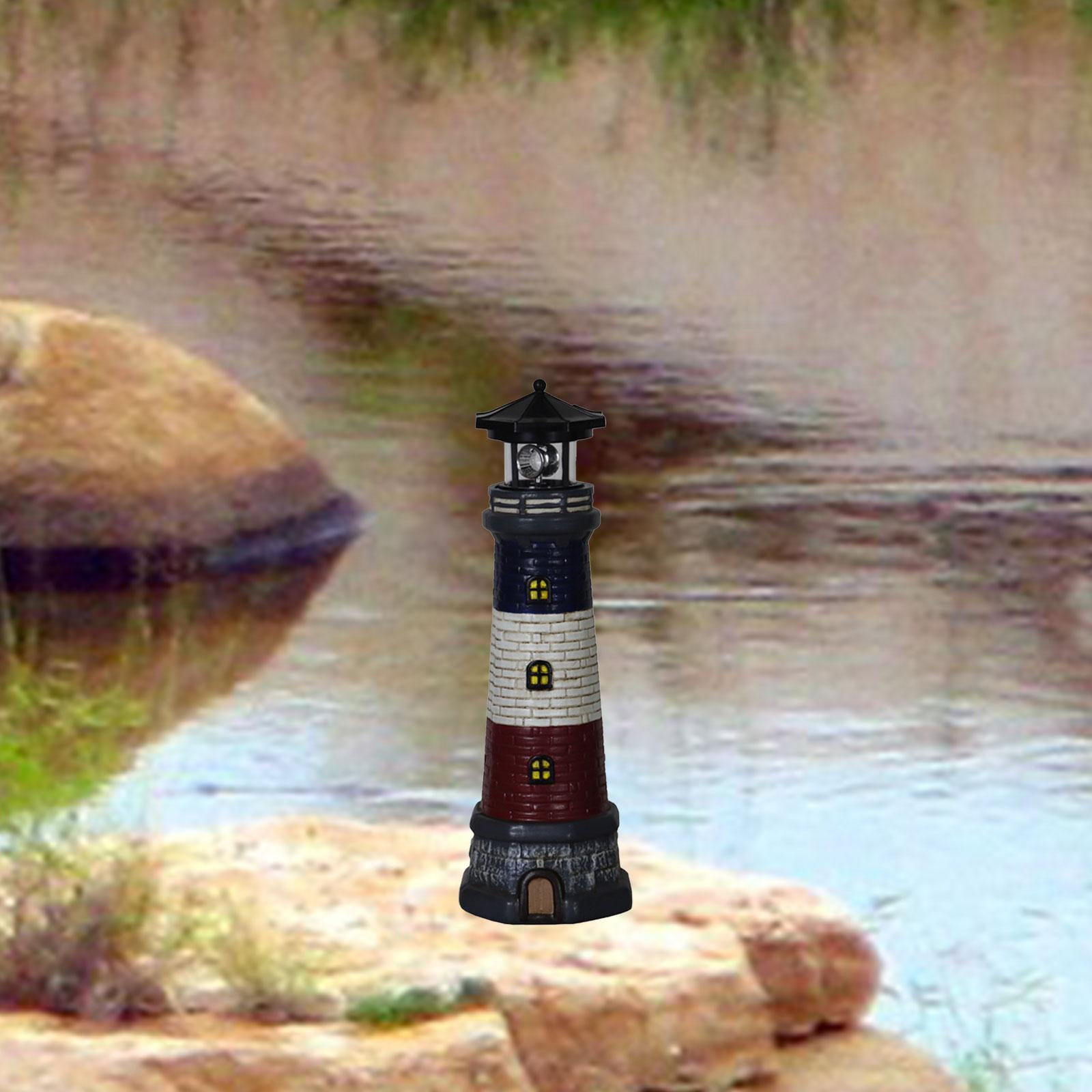 figatia Garden Solar Lighthouse Statue Lamp 360 Degree Rotating Light Yard Patio Sculpture Height 37.5cm for Tree Stumps Multipurpose Black Top