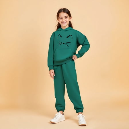 Toddler Kids Toddler Sweatsuit 2PC Long Sleeve Dark Green Hoodie Sweatshirt Sweatpants Joggers Set Winter Clothes Boy Clothes 2-3 Years