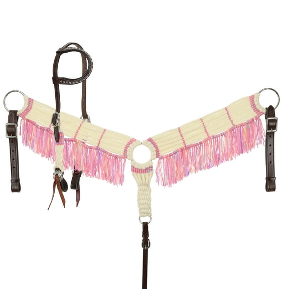 Showman Frosted Pink Mohair Single Ear Headstall & Breast Collar Set