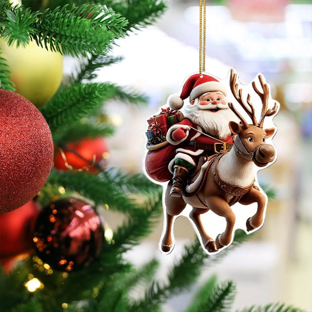 Adorno Colgante Plano de Papá Noel En Acrílico | Decoración para Árbol de Navidad | Papá Noel Grabado | Resistente Al Agua y Ligero | Paquete de 1