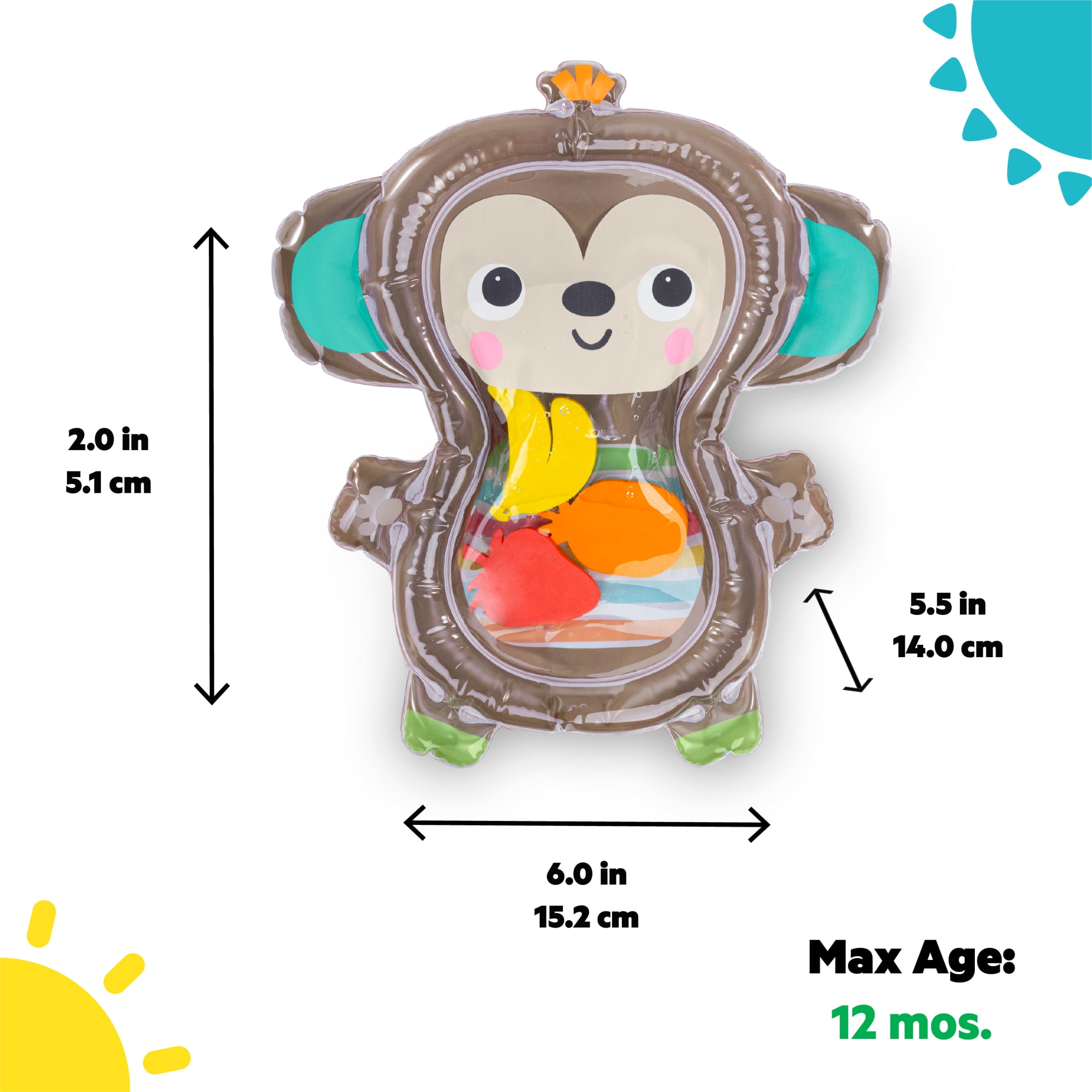 Bright Starts Hungry Monkey Tummy Time Water Mat, Newborn, Unisex