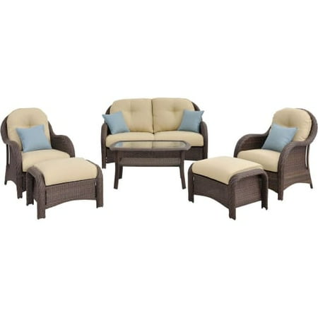 Hanover Newport 6 Piece Outdoor Wicker Lounge Set