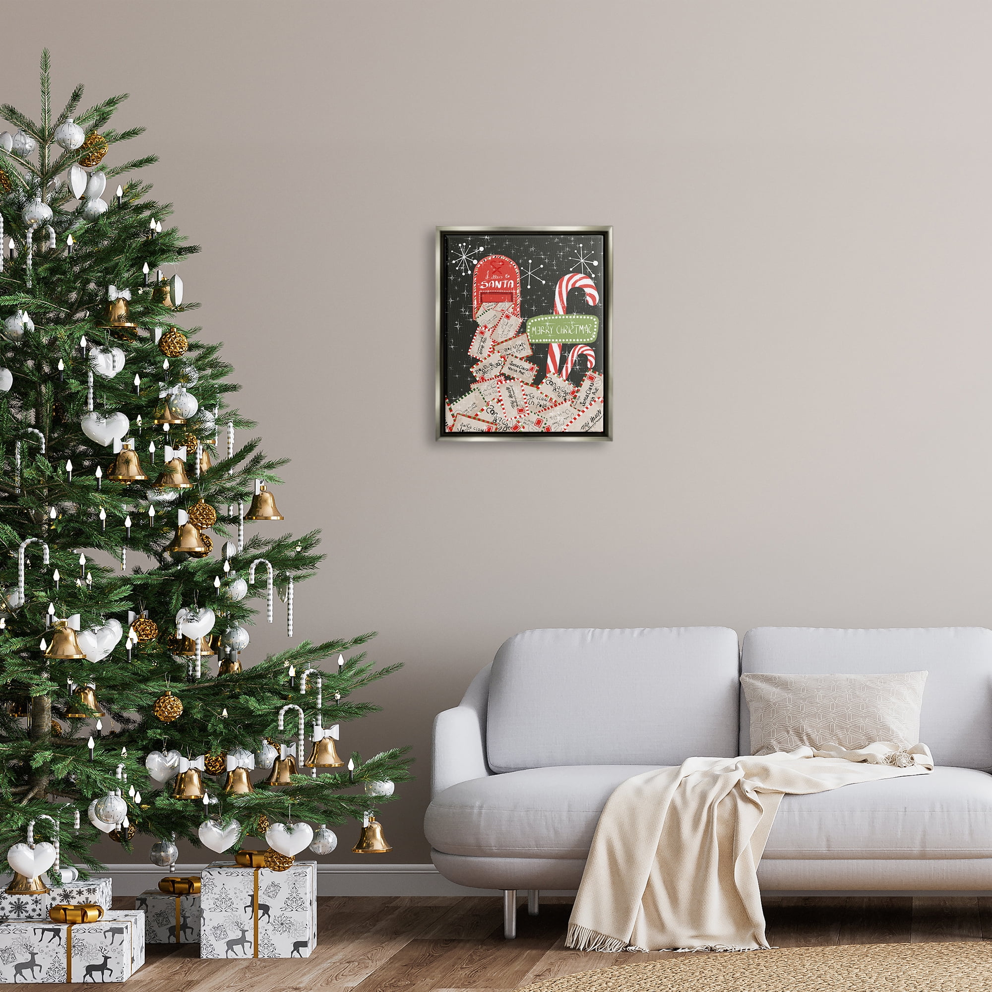 Stupell Industries Letters For Santa Mail Holiday Painting Gray Floater Framed Art Print Wall Art, 17 x 21