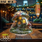 [2D flat] 1PC Rotating acrylic display featuring a fairy-tale mushroom-shaped house surrounded by vibrant flowers and stones ideal for home office decor garden display or tabletop centerpiece