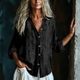 thumbnail image 6 of Nmnitkp Long Sleeve Shirts for Women Cotton Linen Button Down Shirt Stand V Neck Roll Up Long Sleeve Loose Fit Casual Blouse for Fall Work Daily Loungewear Black,S, 6 of 7