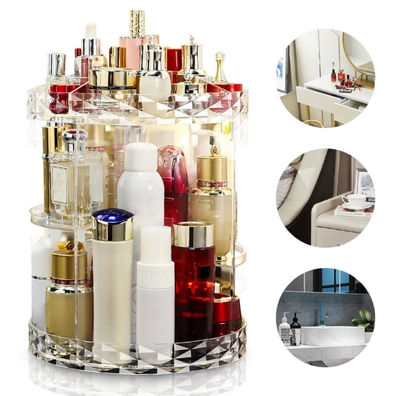 Miumaeov 360 Degree Silent Rotating Cosmetic Organizer Storage Box Shelf