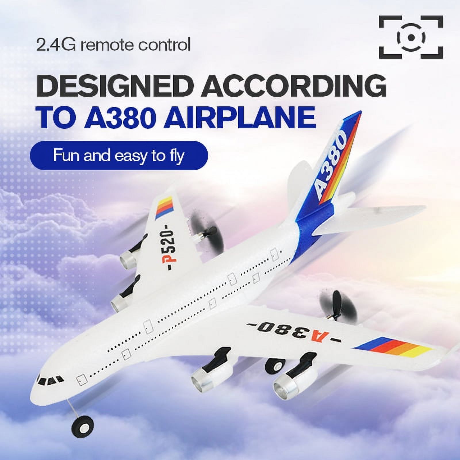 New A380 Airplane 2.4G 2Ch Fixed Wing Outdoor P520-A380 RC Plane Toys Two Batteries (Red)