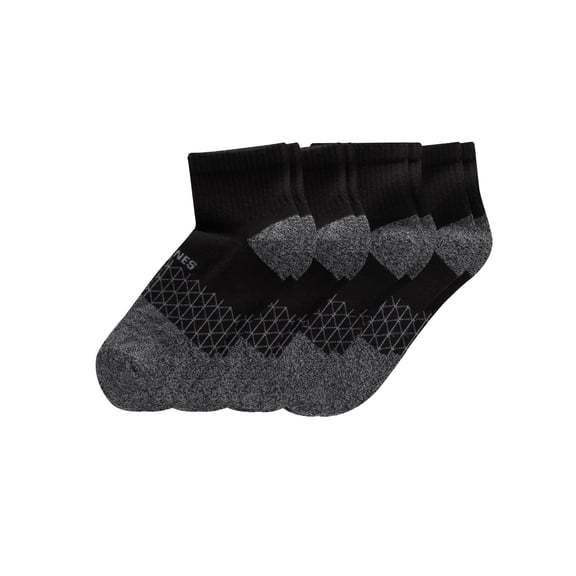 Hanes Absolute Comfort Men's Ankle Socks Pack, 4-Pair , Cushioned Moisture-Wicking Seamless Toe Black/Gray 12-14