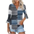thumbnail image 4 of Kezqiaxn 3/4 Length Sleeve Womens Tops Ruffled V-Neck Button Down Shirts Dressy Work Blouses Women's Clothing, 4 of 5