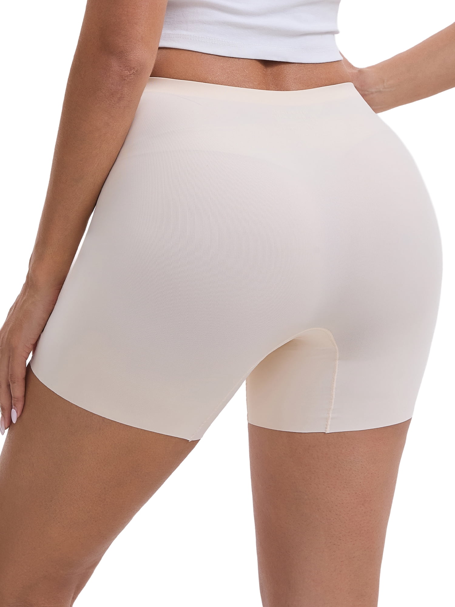DARING DIVA Women's Seamless Tummy Control Half Slip Shorts L Beige