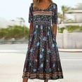thumbnail image 2 of Ruyang Summer Dress Women Casual Boho Long Dress Short Sleeve Round Neck Dress Dress Cute Dresses for Women With Pocket, 2 of 5