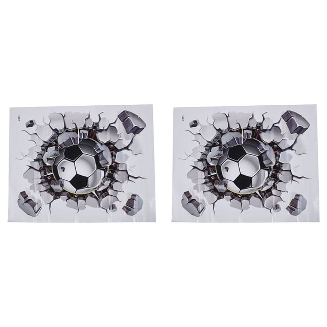 2X 3D Football Wall Sticker PVC Art Soccer Crack Decal Boys Room Mural Decor