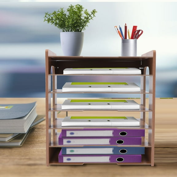7Tier Widen Wood Office Paper Organizer for Desk Desktop File Holder Desk Letter Tray & A4 Paper Sorter Document Book Magazine Storage Shelf Rack Desk Organizer for Home Office School Classroom
