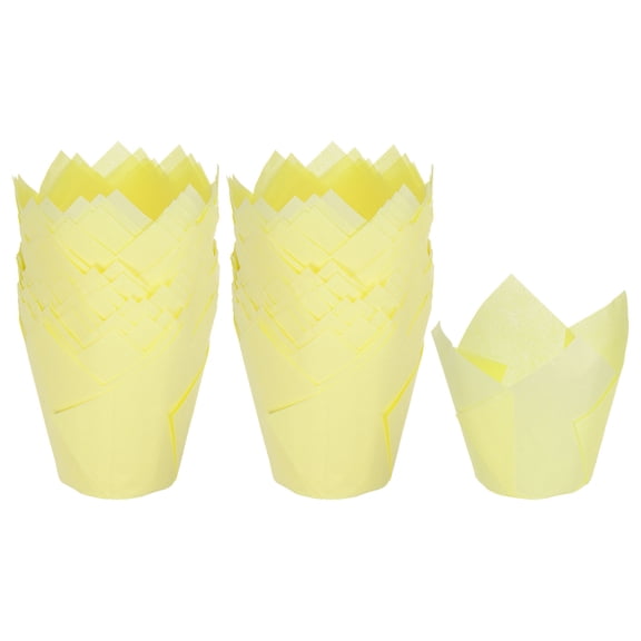 Uxcell 100Pcs Cupcake Liners Greaseproof Baking Cups Paper Cupcake Wrappers Holders, Light Yellow