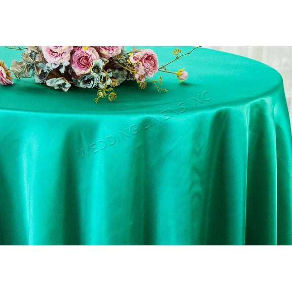 Wedding Linens Inc. 108" Round Satin Tablecloth Satin Table Cover Linens - Jade / Teal