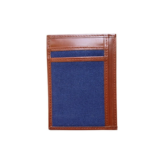 Avallone Men's Canvas & Leather Money Clip RFID Wallet - Navy Blue Handmade Leather - CVB009