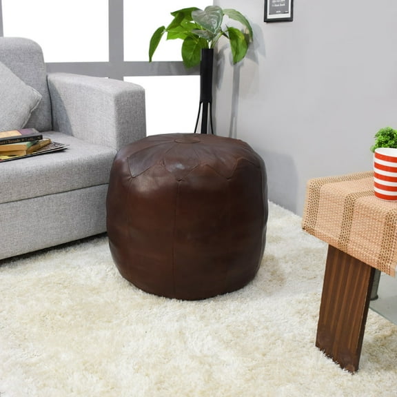 Solid Eco-Friendly Handmade Round Pouf 14"x14"x14" Brown Color BBBACPF21