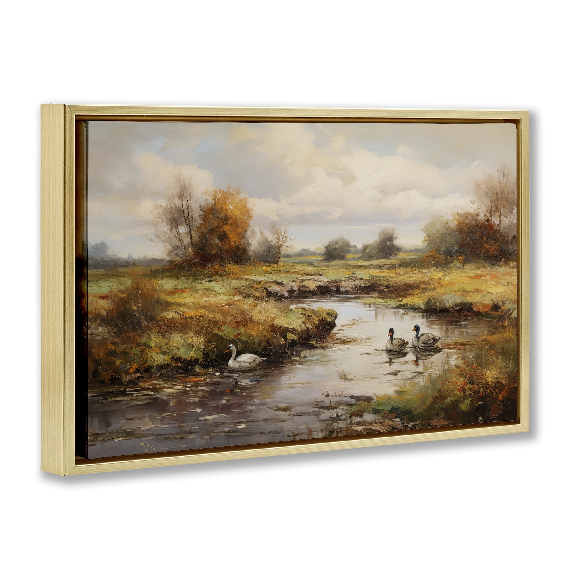 Stupell Industries Ducky Days Landscape Landscape & Nature Painting Gold Floater Framed Canvas Art Print Wall Art, 31 x 21