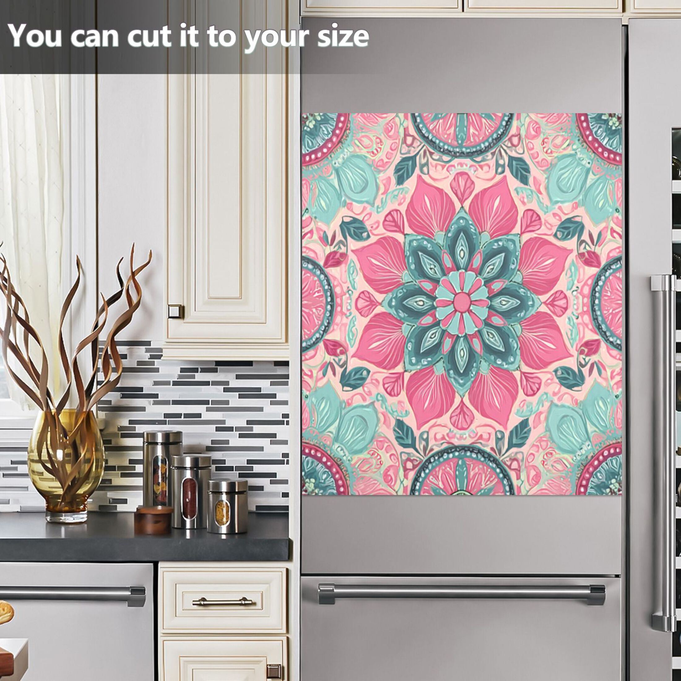 IAUYY Magnetic decorative sticker - 23x26 Inch PVC Refrigerator Decorative Cover, Removable DIY Art for Kitchen Appliances Green Combination
