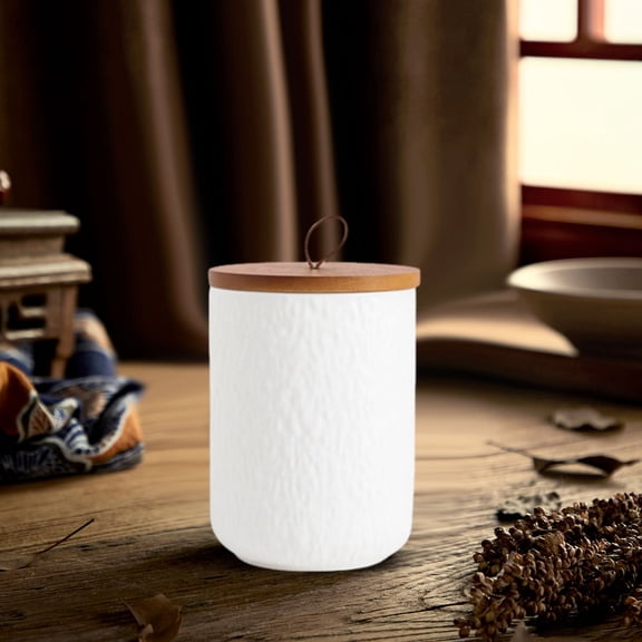 Ceramic Tea Storage Jar with Sealed Lid | Natural Texture Grain & Coffee Bean Container | Kitchen Pantry Organizer for Household Use | 1-Piece Set