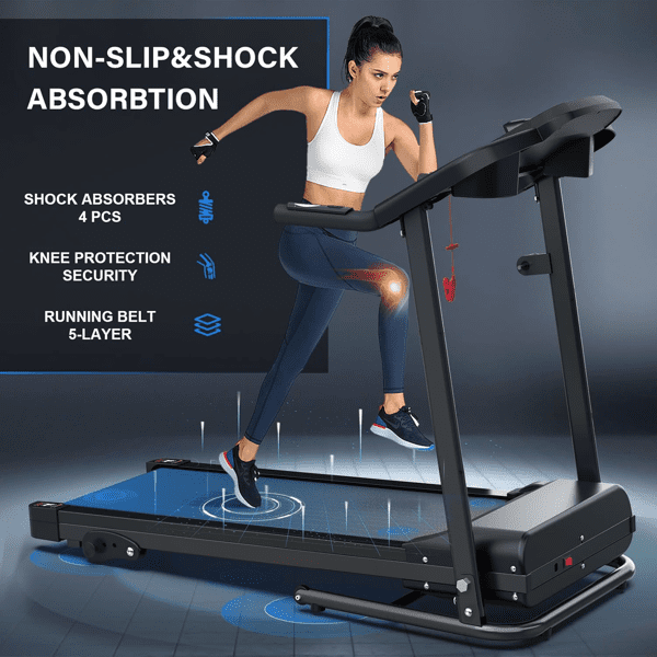 Ambifirner 2.5HP Folding Treadmill - 7.5 MPH, 3-Level Incline, 400lb Capacity, Shock Absorb for Home Gym