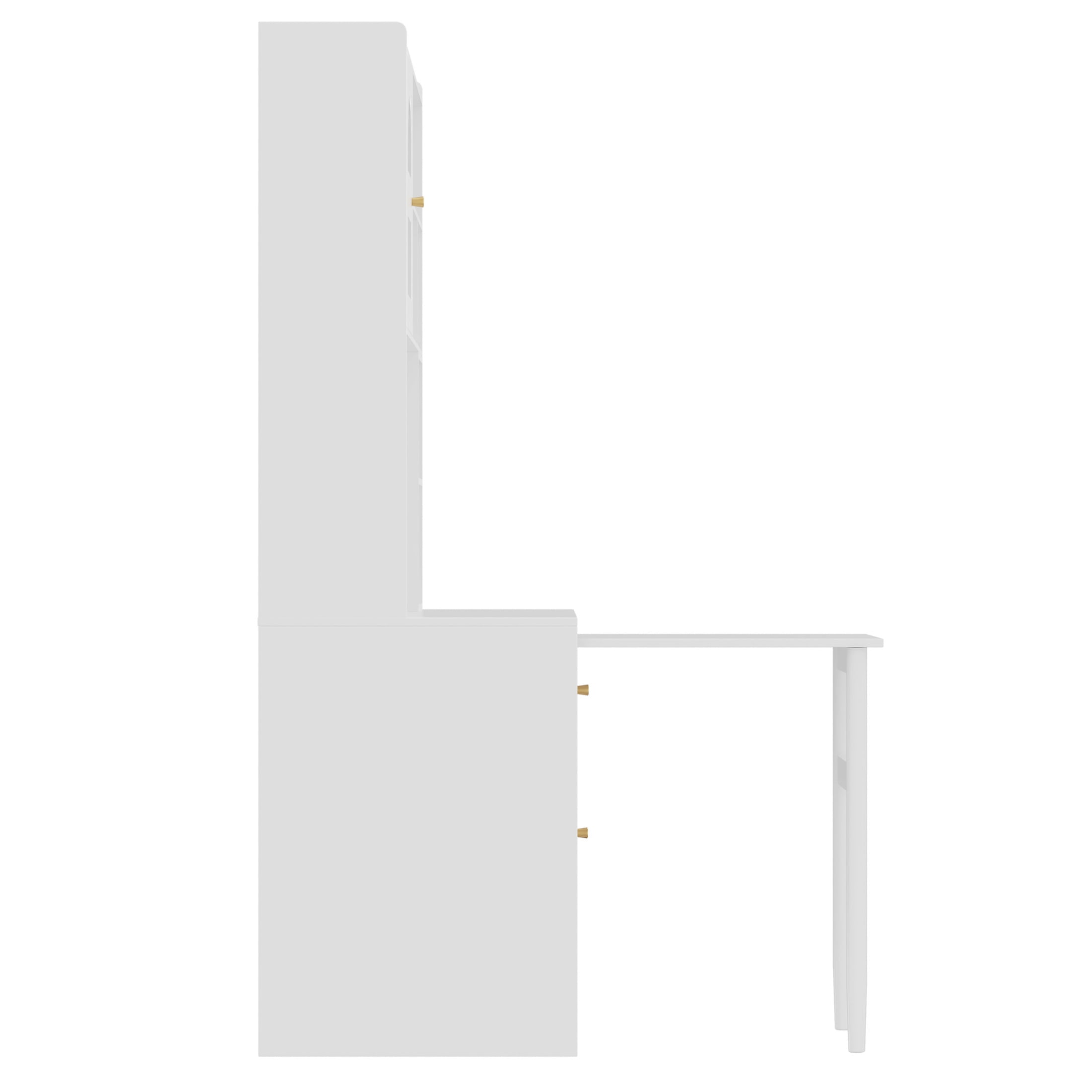 Noble House Computer Desk with 90° Rotating Desktop, Storage Drawer and Cabinets,for Home Office or Bedroom,White