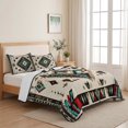 thumbnail image 5 of Full Quilt Set 78''x90'', Red Teal Brown Southwestern Lightweight Bedspread Coverlet Set with 2 Pillow Shams, Ethnic Geometric Boho Retro Breathable All Season Quilt Bedding for Bedroom/Guest Room, 5 of 9