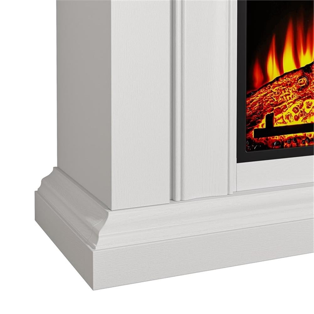 Maklaine Wood White Electric Fireplace Rectangular Adjustable LED Flames 36" Unassembled
