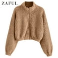 thumbnail image 1 of ZAFUL Zipper Drop Shoulder Faux Fur Coat Khaki XL, 1 of 4