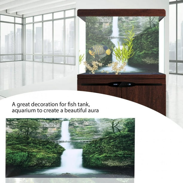 Aquarium Fish Tank Background Poster Adhesive Decor Paper Green Wer Grass  Like 61x41cm 