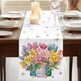 thumbnail image 3 of Table Runners 70 Inches Long Dress Scarves, Spring Flowers Farmhouse Coffee/Dining/Kitchen Table Decor, Holiday Table Runner, Watercolor Floral Leaves Butterflies Plant 13x70 Inch, 3 of 9