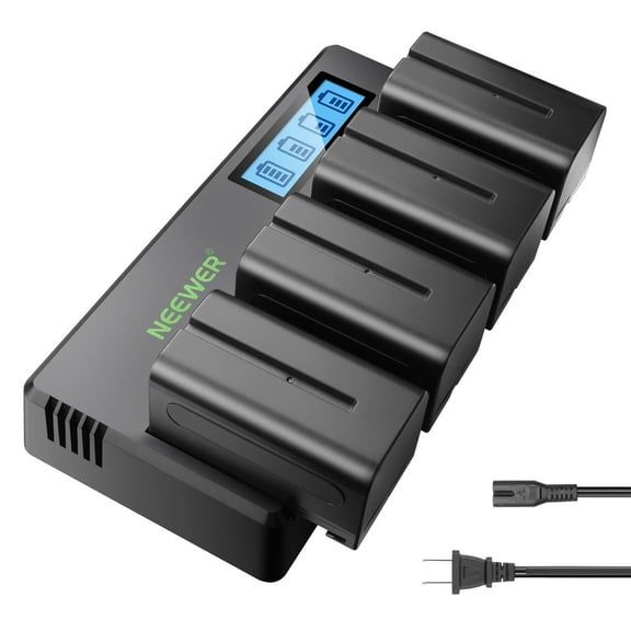 Neewer 4-Pack NP-F750 Battery & Charger Set: 5600mAh for NP-F550/750/770/970, Field Monitor, Video Light