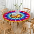 thumbnail image 3 of Colorful Tie Dye Star Mandala Round Fitted Tablecloth with Elastic Edge,Dining Table Cover Waterproof,Outdoor Round Tablecloth for Camping,Dining,Indoor and Outdoor, 3 of 7