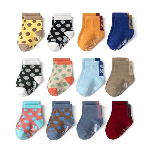 Calcetines de tubo medio para niños en edad preescolar con dibujos animados, calcetines antideslizantes para el suelo, calcetines de tubo medio para bebés, calcetines de algodón para niños