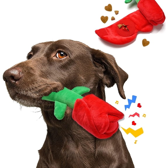 URRU Rose Puzzle Dog Toy, Christmas & Valentine's Day Gift, Squeaky Crinkle Enrichment Snuffle Mat, for Small Medium Dogs & Puppies