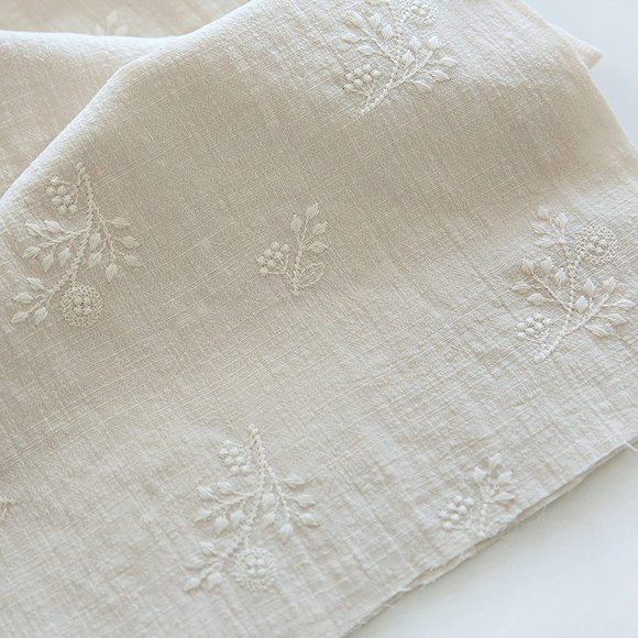 CHUANK CraftDesignL Floral Cotton Embroidered Fabric Japanese Fabric Embroidered Fabric Quilting Fabric Designer Fabric Fabric by Yard Linen Cotton Fabric (Beige)