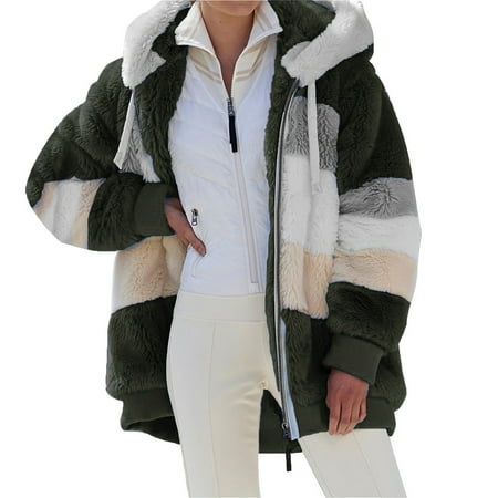 

koaiezne Coat Jacket Top With Zipper Ladies Hooded Loose Long-sleeve Plush Winter Women s Coat plus Size Light Weight Coats Scrub Tops Women