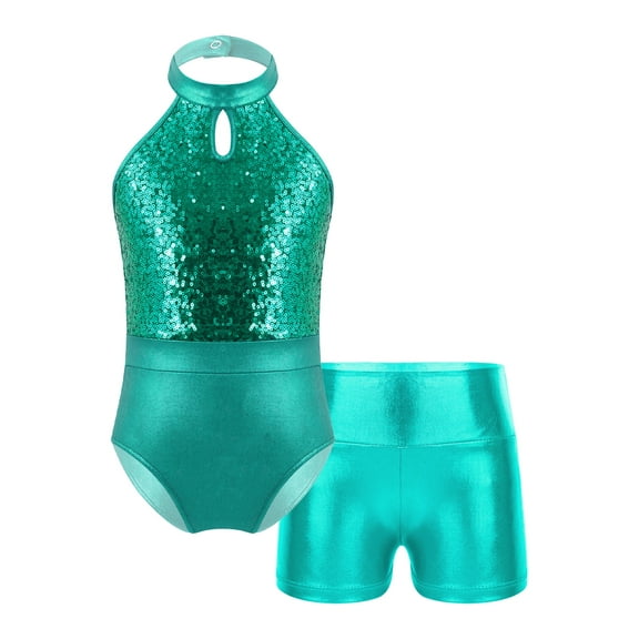 Haitryli Kids Girls Gymnastics Leotard Sleeveless Biketard Unitard Fitness Dance Clothing Athletic Bodysuit Lake Green 10